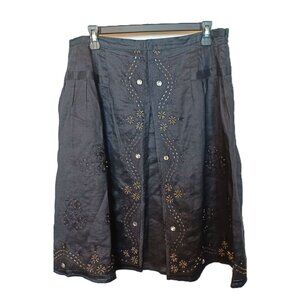 WD-NY Black A-Line Embroidered Skirt With Decorative Beads & Buttons Size 14